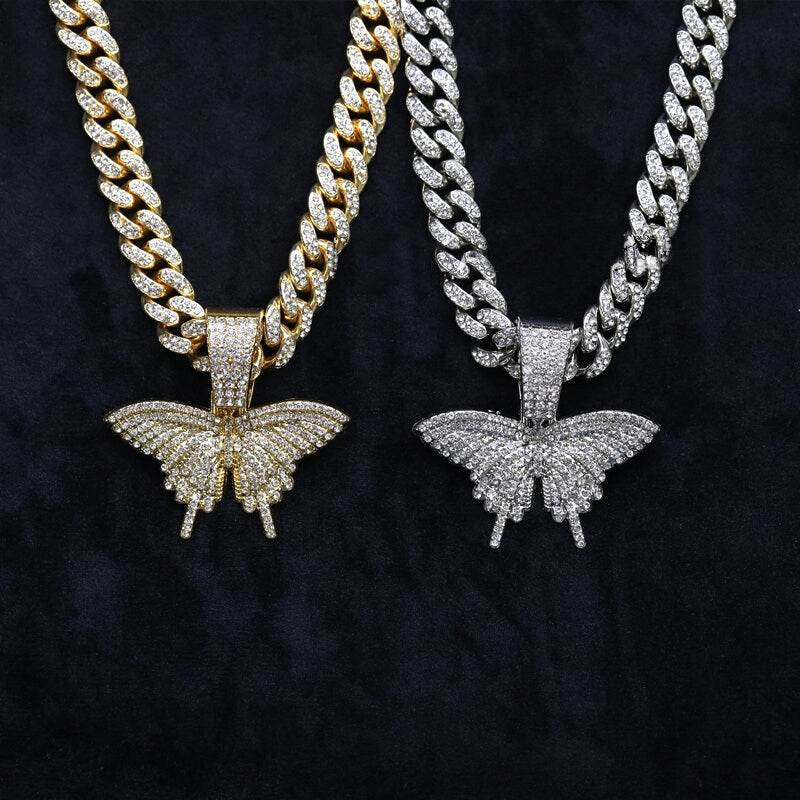 Hip Hop Cuban Chain Butterfly Pendant