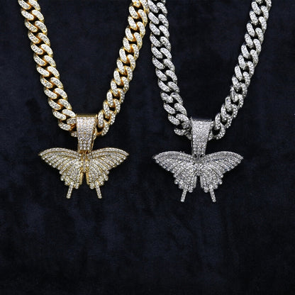 Hip Hop Cuban Chain Butterfly Pendant