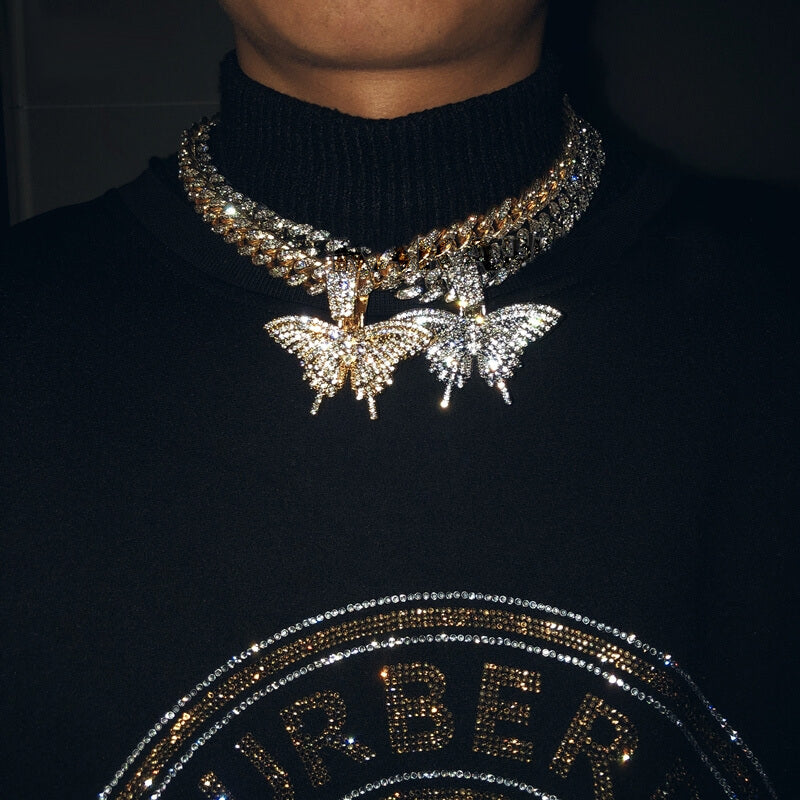 Hip Hop Cuban Chain Butterfly Pendant
