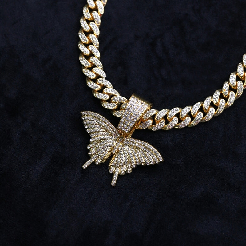 Hip Hop Cuban Chain Butterfly Pendant