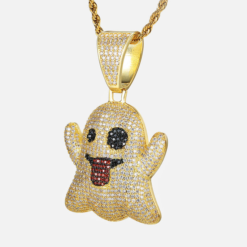 Hip Hop Ghost Tongue out Funny Emoji Pendant