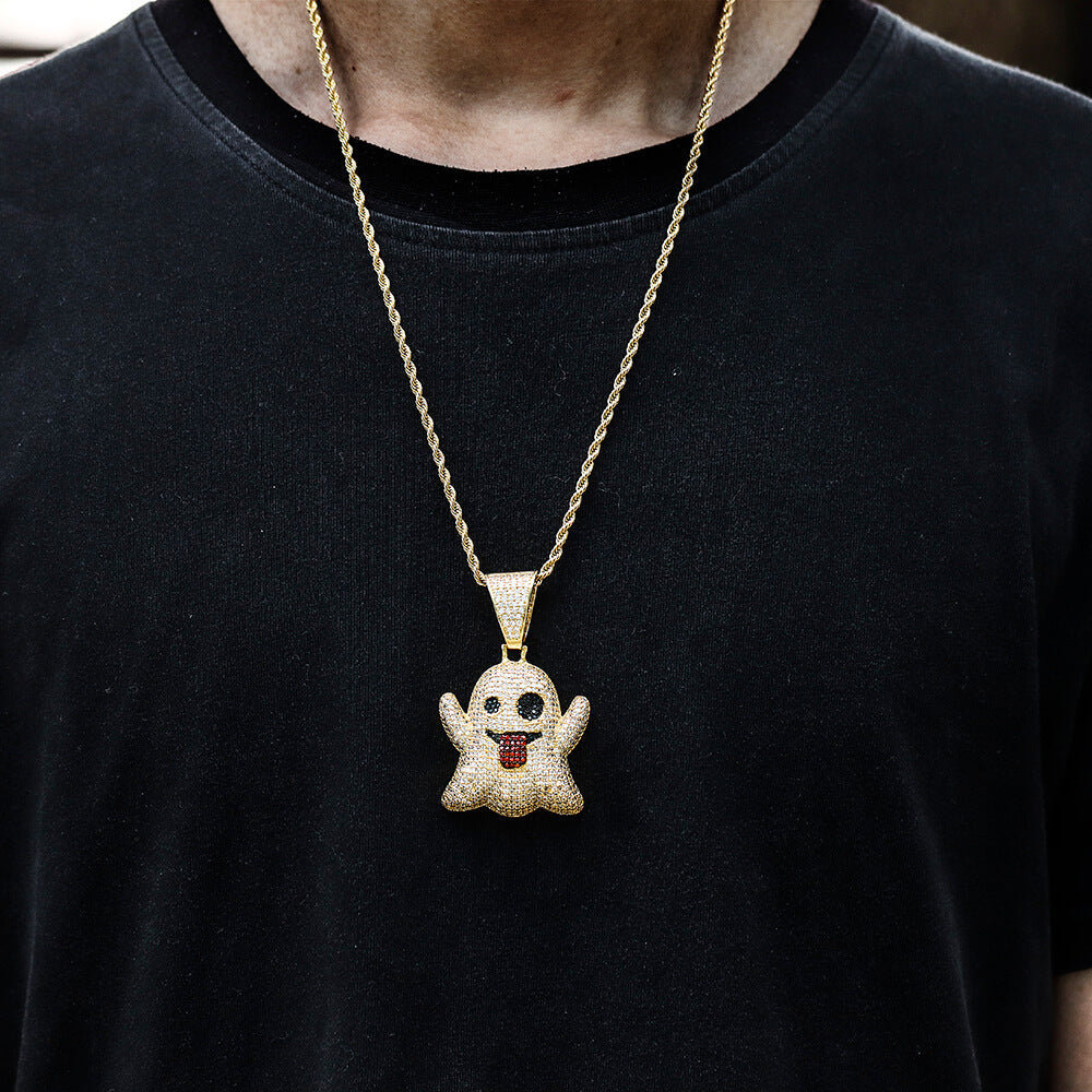 Hip Hop Ghost Tongue out Funny Emoji Pendant