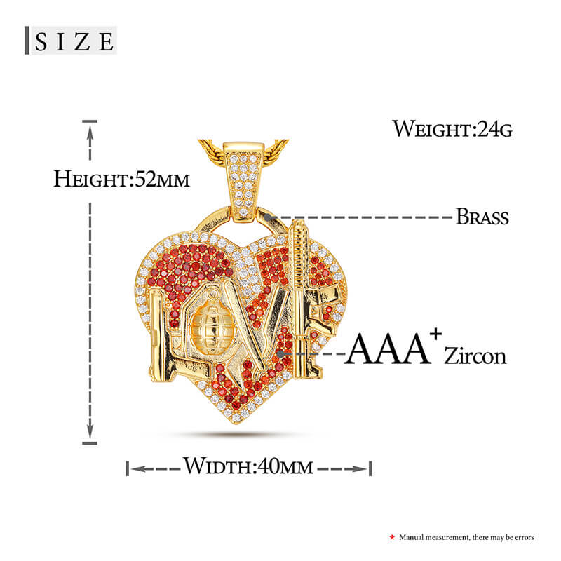 Hip Hop Heart-shaped LOVE Micro Inlaid Colored Zircon Pendant