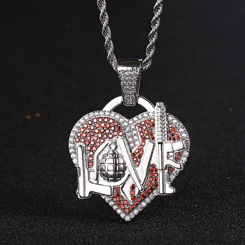 Hip Hop Heart-shaped LOVE Micro Inlaid Colored Zircon Pendant