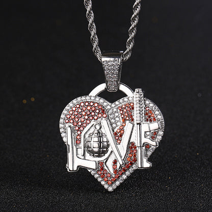 Hip Hop Heart-shaped LOVE Micro Inlaid Colored Zircon Pendant