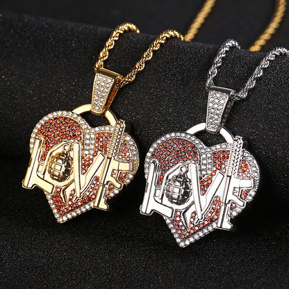 Hip Hop Heart-shaped LOVE Micro Inlaid Colored Zircon Pendant