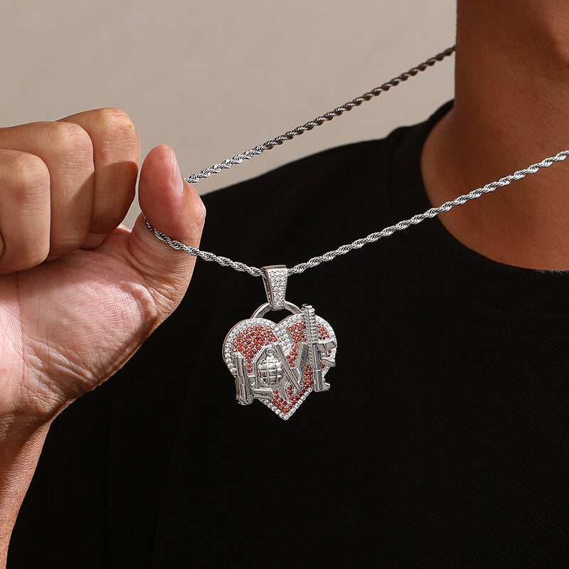 Hip Hop Heart-shaped LOVE Micro Inlaid Colored Zircon Pendant