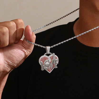 Hip Hop Heart-shaped LOVE Micro Inlaid Colored Zircon Pendant