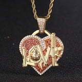 Hip Hop Heart-shaped LOVE Micro Inlaid Colored Zircon Pendant
