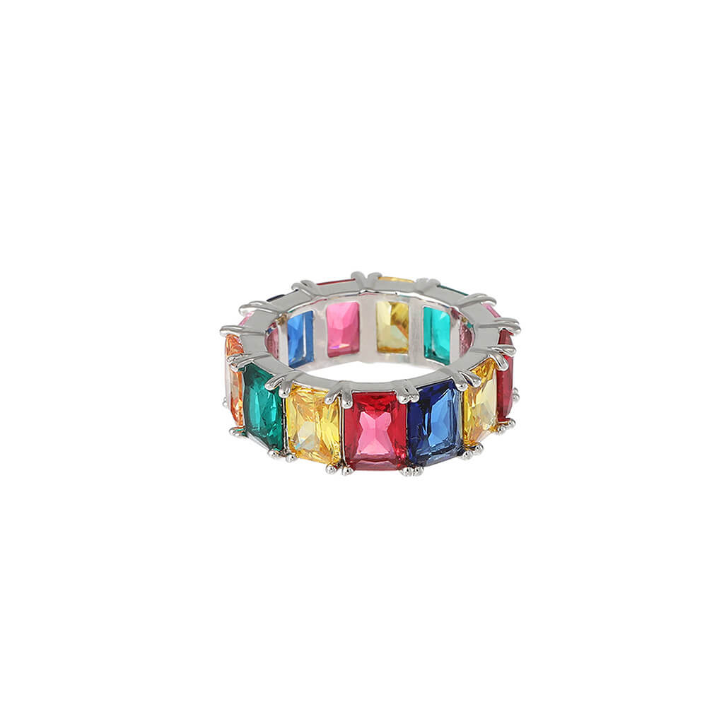 Hip Hop Men's Rainbow Square Zircon Ring