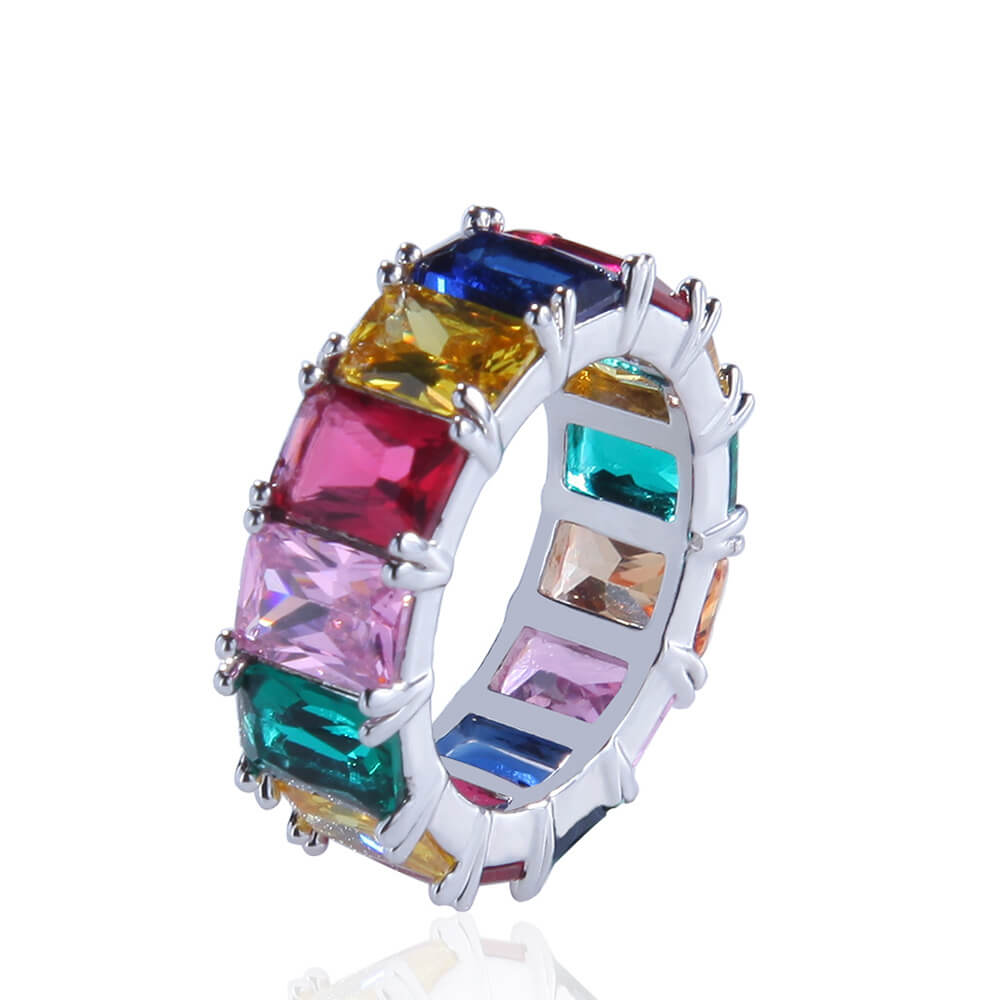 Hip Hop Men's Rainbow Square Zircon Ring