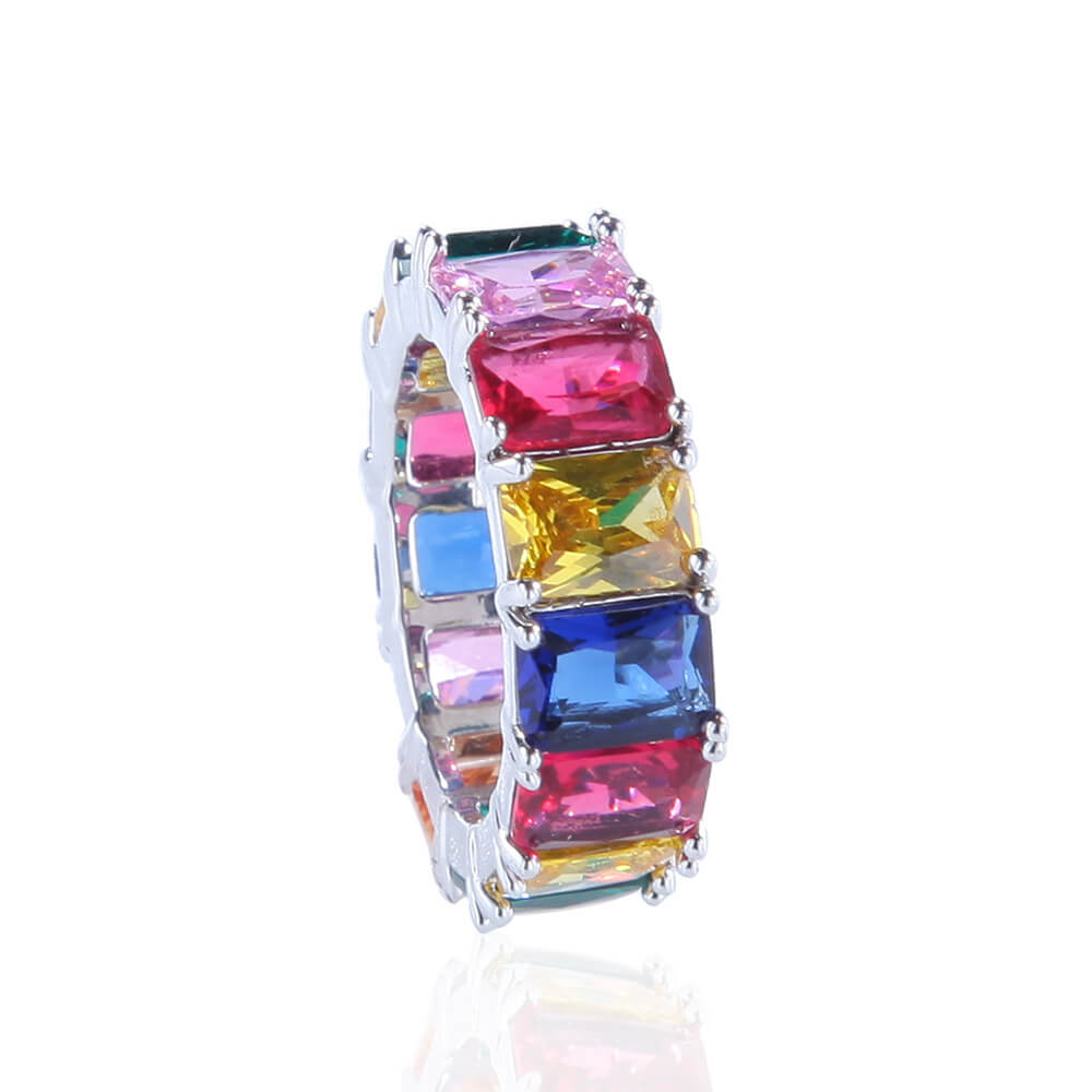 Hip Hop Men's Rainbow Square Zircon Ring