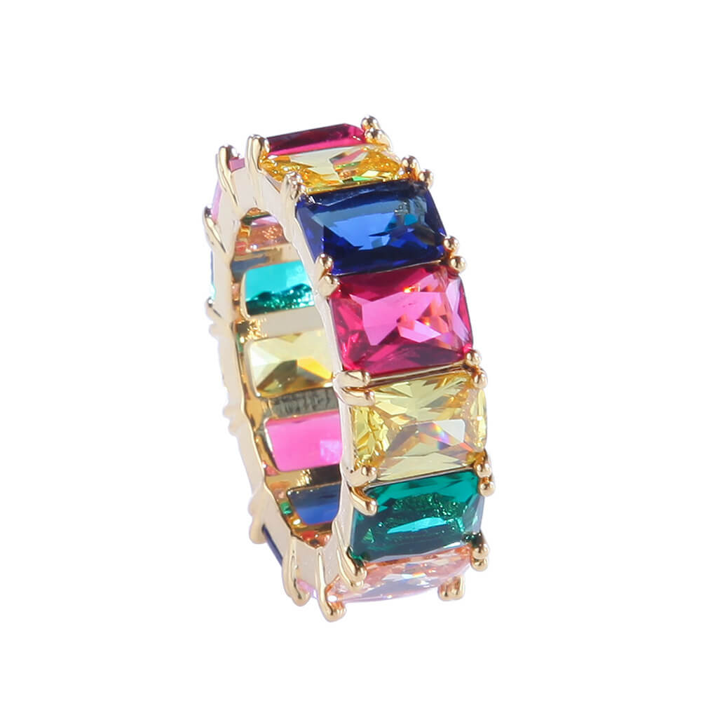 Hip Hop Men's Rainbow Square Zircon Ring