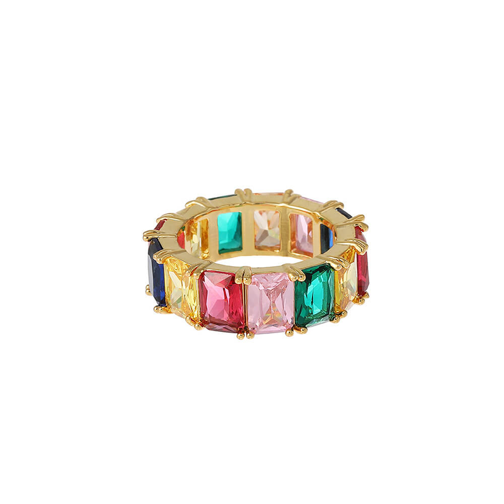 Hip Hop Men's Rainbow Square Zircon Ring