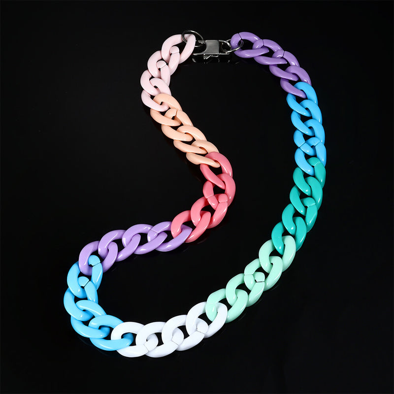 Hip Hop Rainbow Acrylic Cuban Chain Necklace