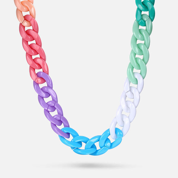Hip Hop Rainbow Acrylic Cuban Chain Necklace