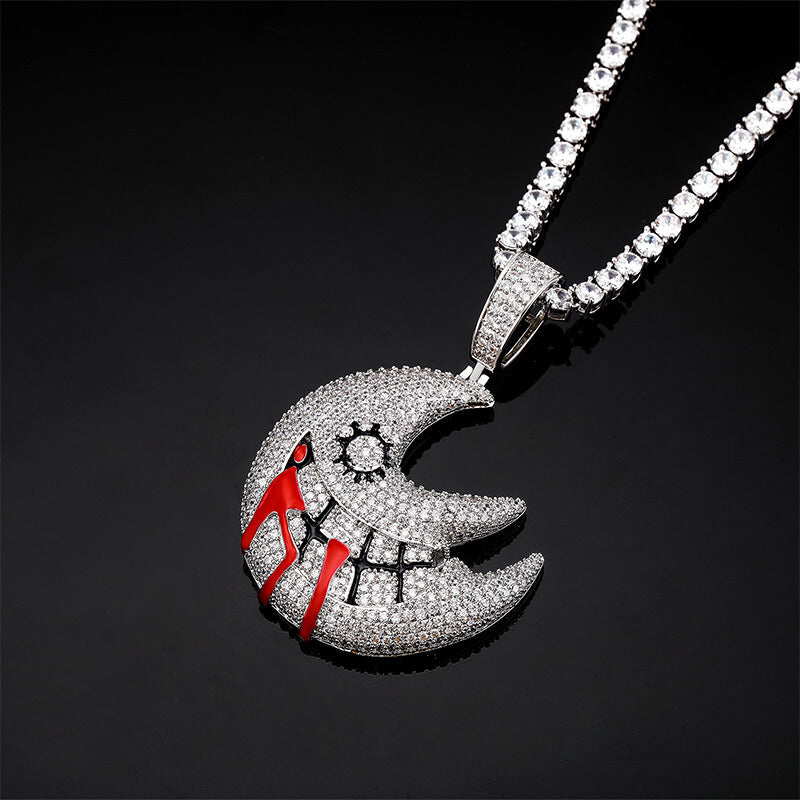 Hip Hop Wacky Moon Inlaid Zircon Pendant
