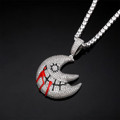 Hip Hop Wacky Moon Inlaid Zircon Pendant