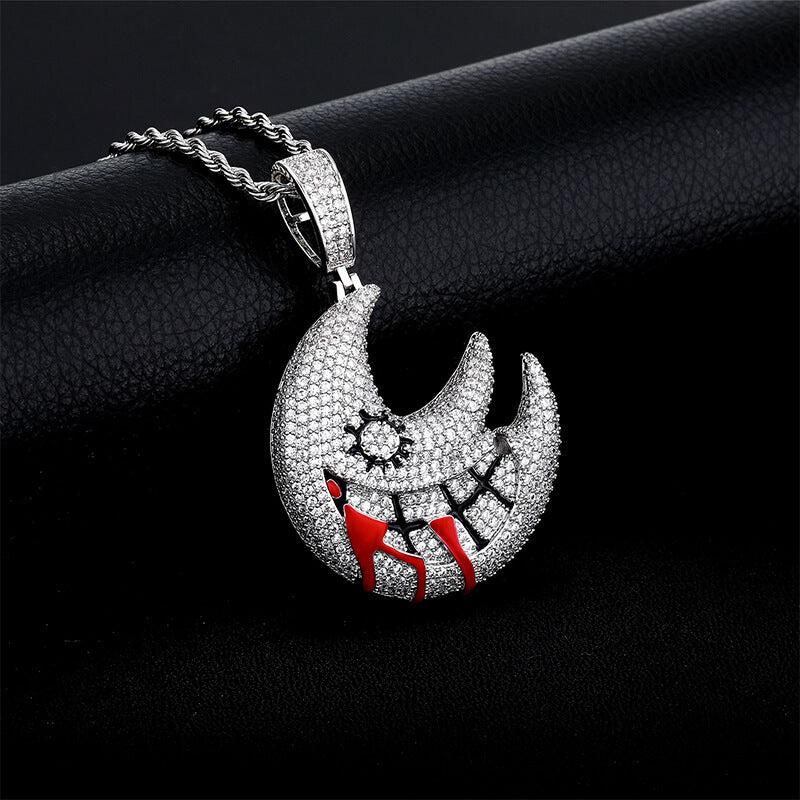 Hip Hop Wacky Moon Inlaid Zircon Pendant