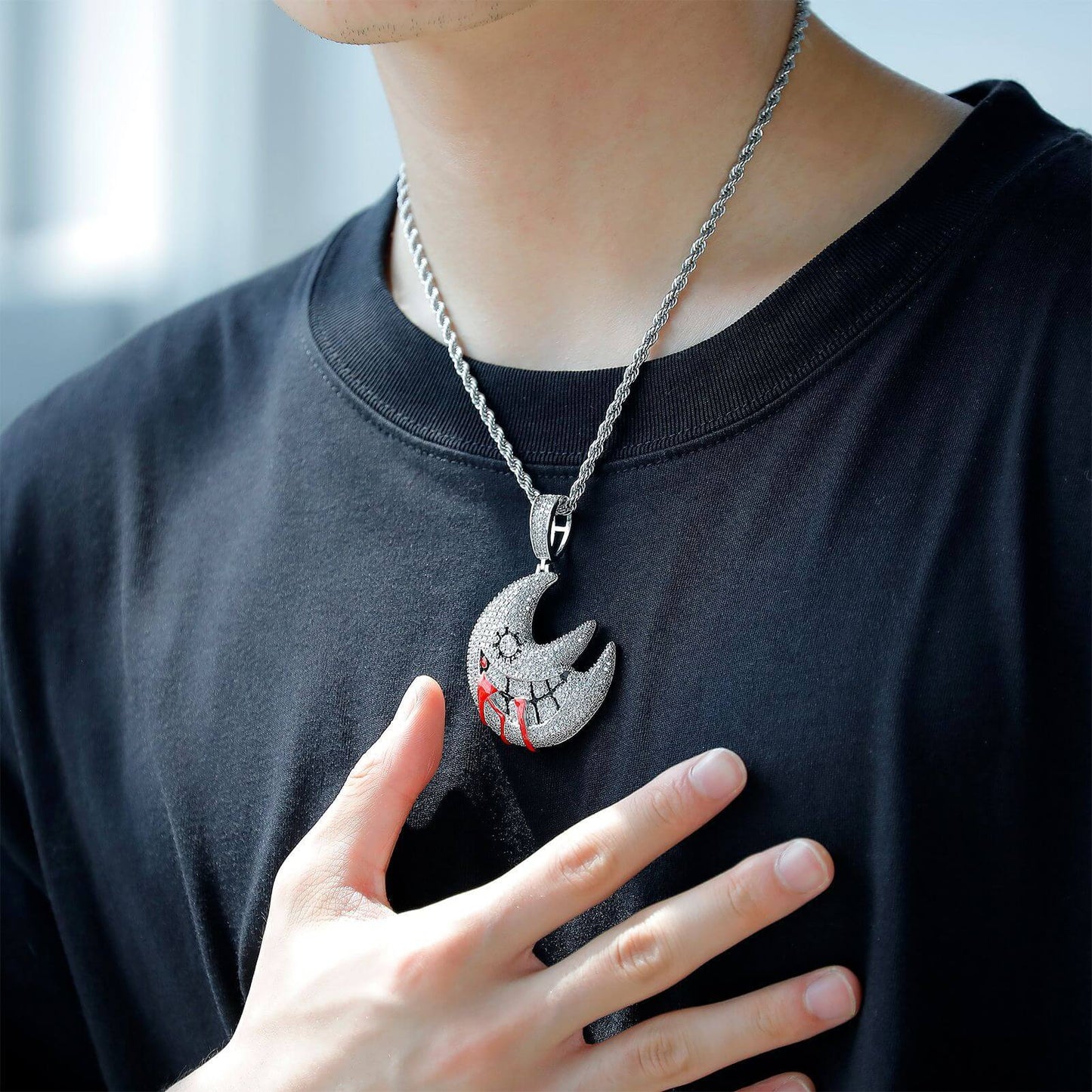 Hip Hop Wacky Moon Inlaid Zircon Pendant