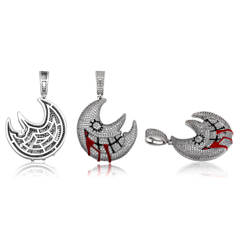 Hip Hop Wacky Moon Inlaid Zircon Pendant
