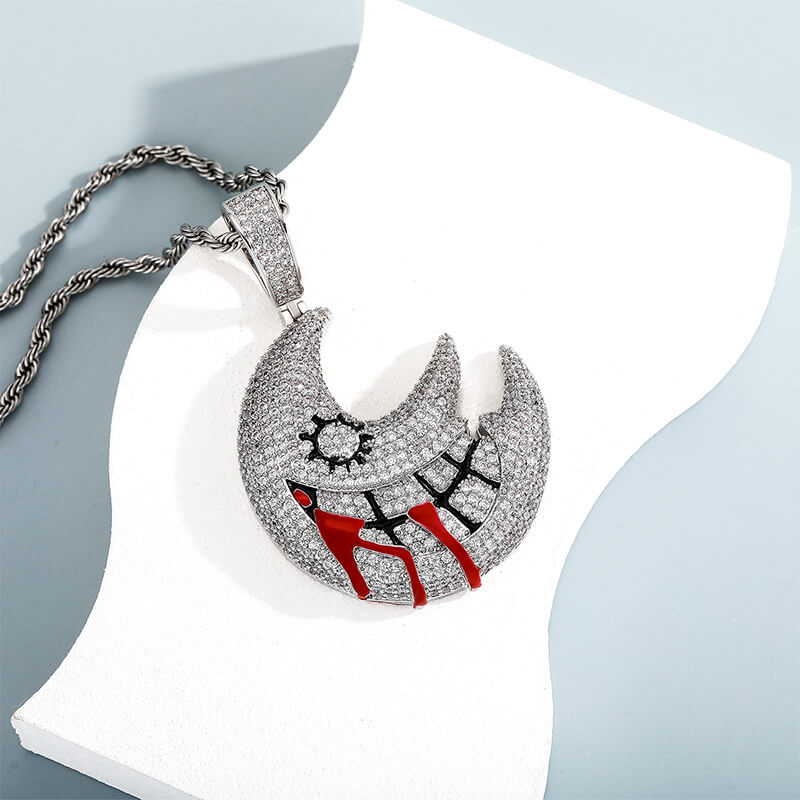Hip Hop Wacky Moon Inlaid Zircon Pendant