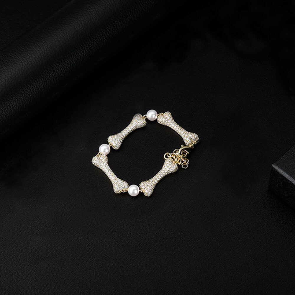 Hip Hop Zircon Bone Pearl Bracelet