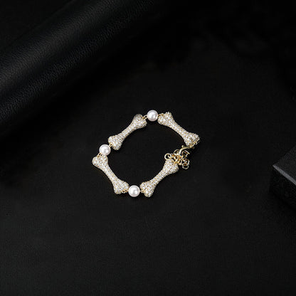 Hip Hop Zircon Bone Pearl Bracelet
