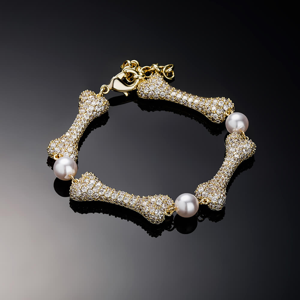 Hip Hop Zircon Bone Pearl Bracelet