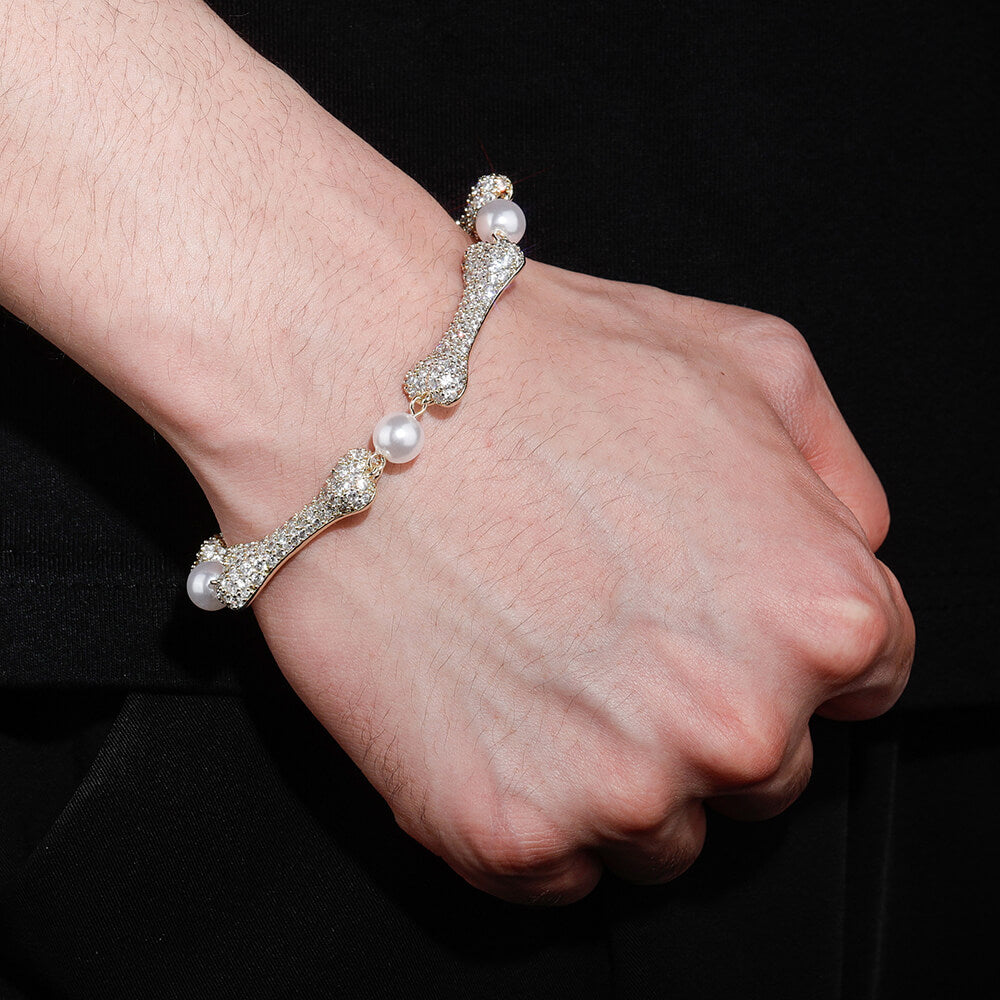 Hip Hop Zircon Bone Pearl Bracelet