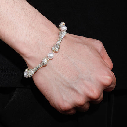 Hip Hop Zircon Bone Pearl Bracelet