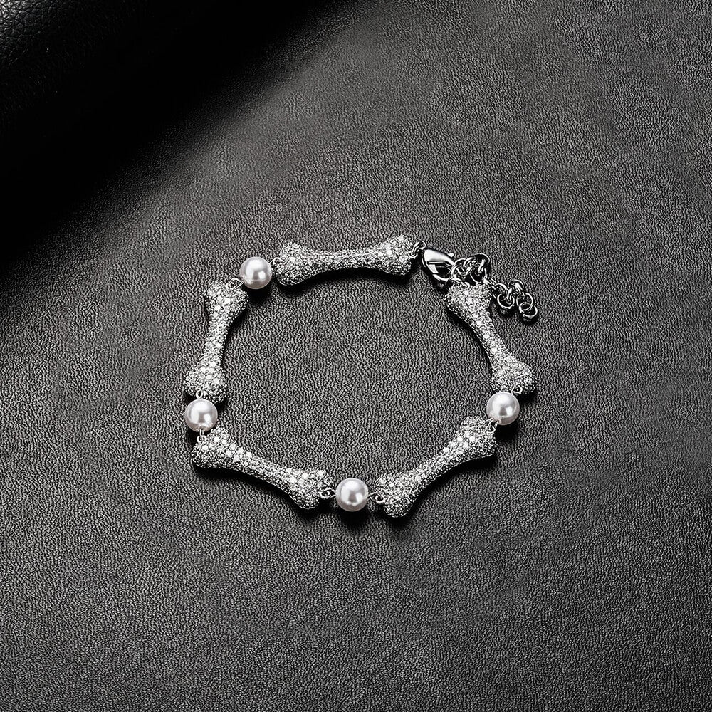 Hip Hop Zircon Bone Pearl Bracelet