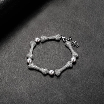 Hip Hop Zircon Bone Pearl Bracelet