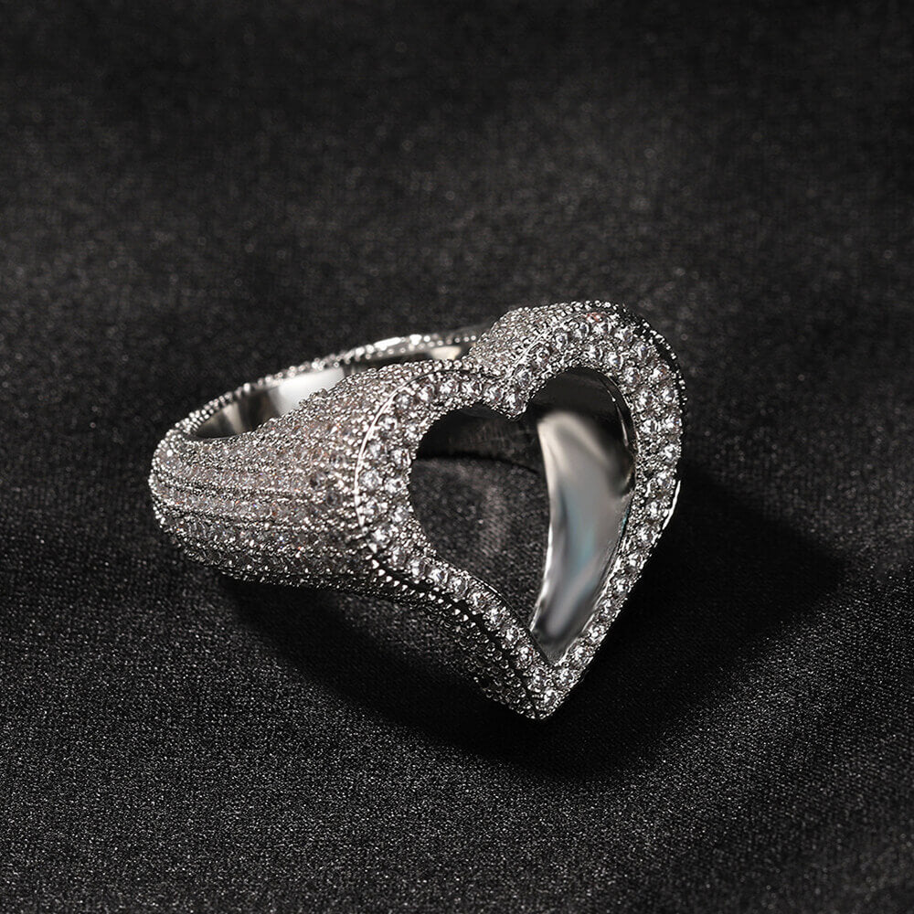 Hollow Heart Zircon Hip Hop Ring