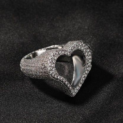 Hollow Heart Zircon Hip Hop Ring