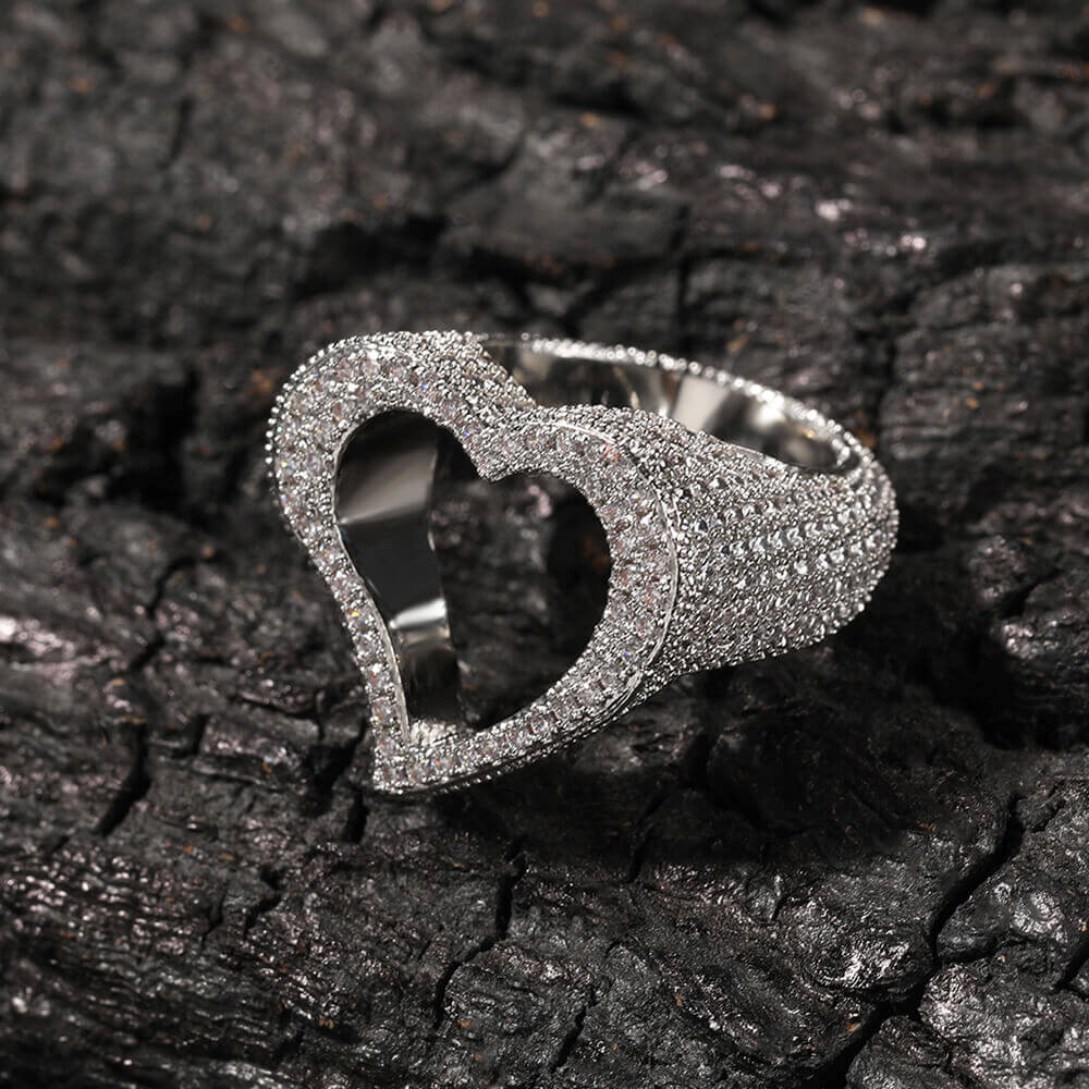 Hollow Heart Zircon Hip Hop Ring