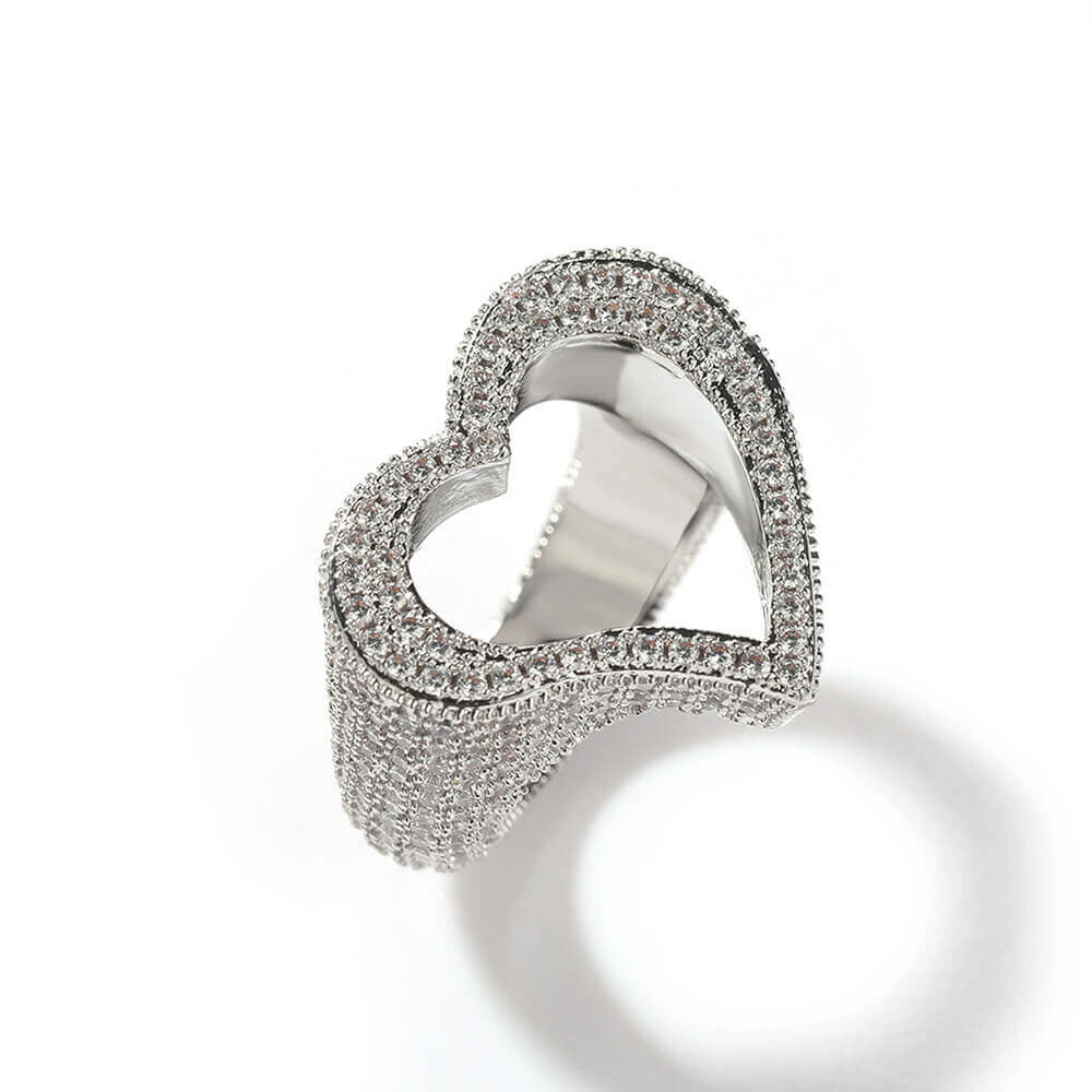 Hollow Heart Zircon Hip Hop Ring