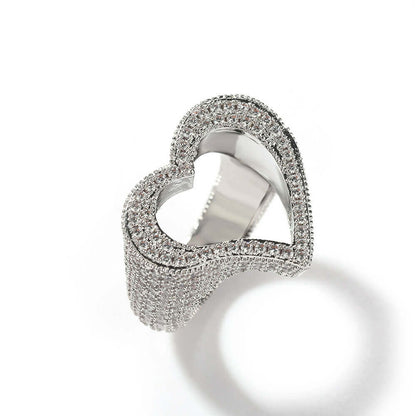 Hollow Heart Zircon Hip Hop Ring
