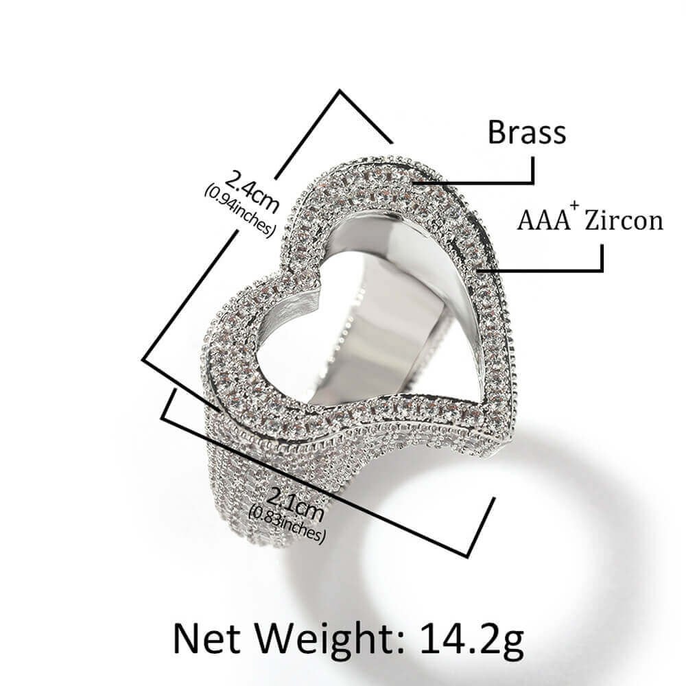 Hollow Heart Zircon Hip Hop Ring
