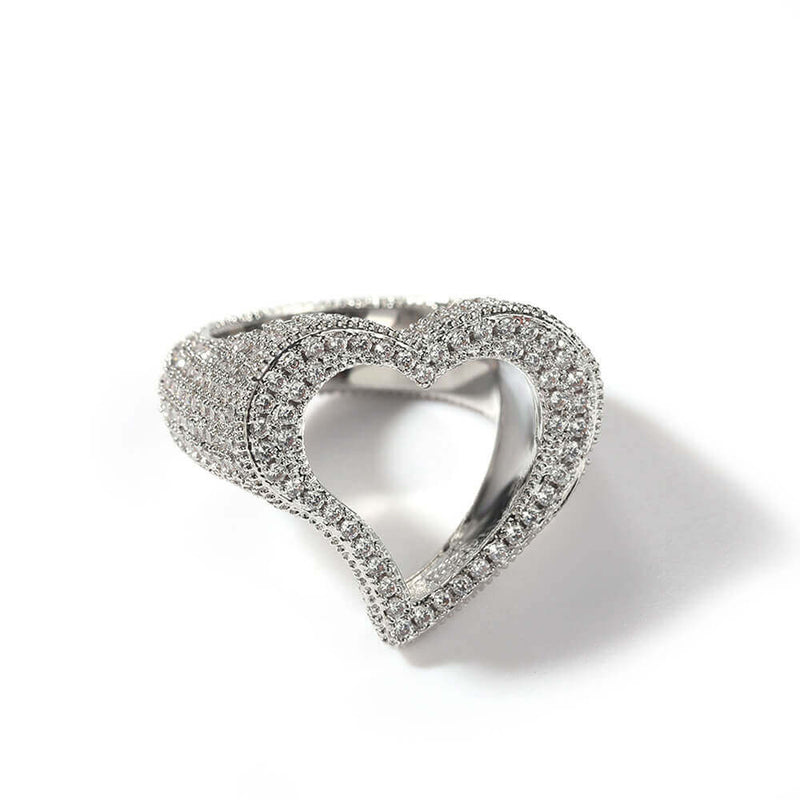 Hollow Heart Zircon Hip Hop Ring