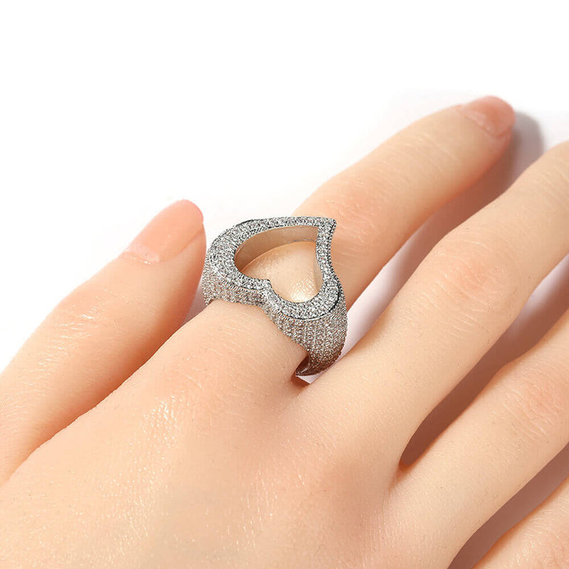 Hollow Heart Zircon Hip Hop Ring