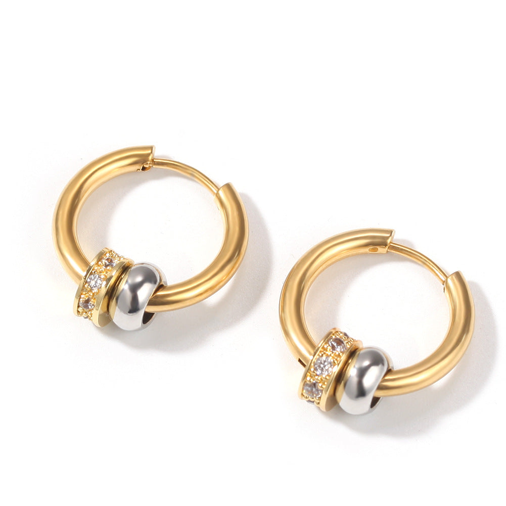 Men's Charm Beads Hip Hop Hoop Earrings in Gold