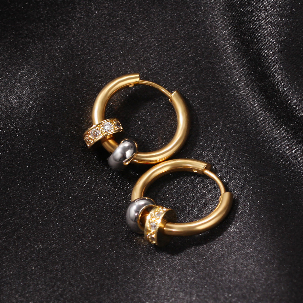 Men's Charm Beads Hip Hop Hoop Earrings in Gold