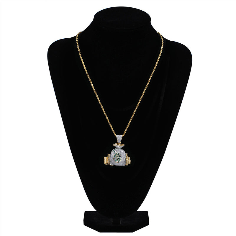 Iced Money Bag Dollar Pendant in Gold