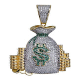 Iced Money Bag Dollar Pendant in Gold