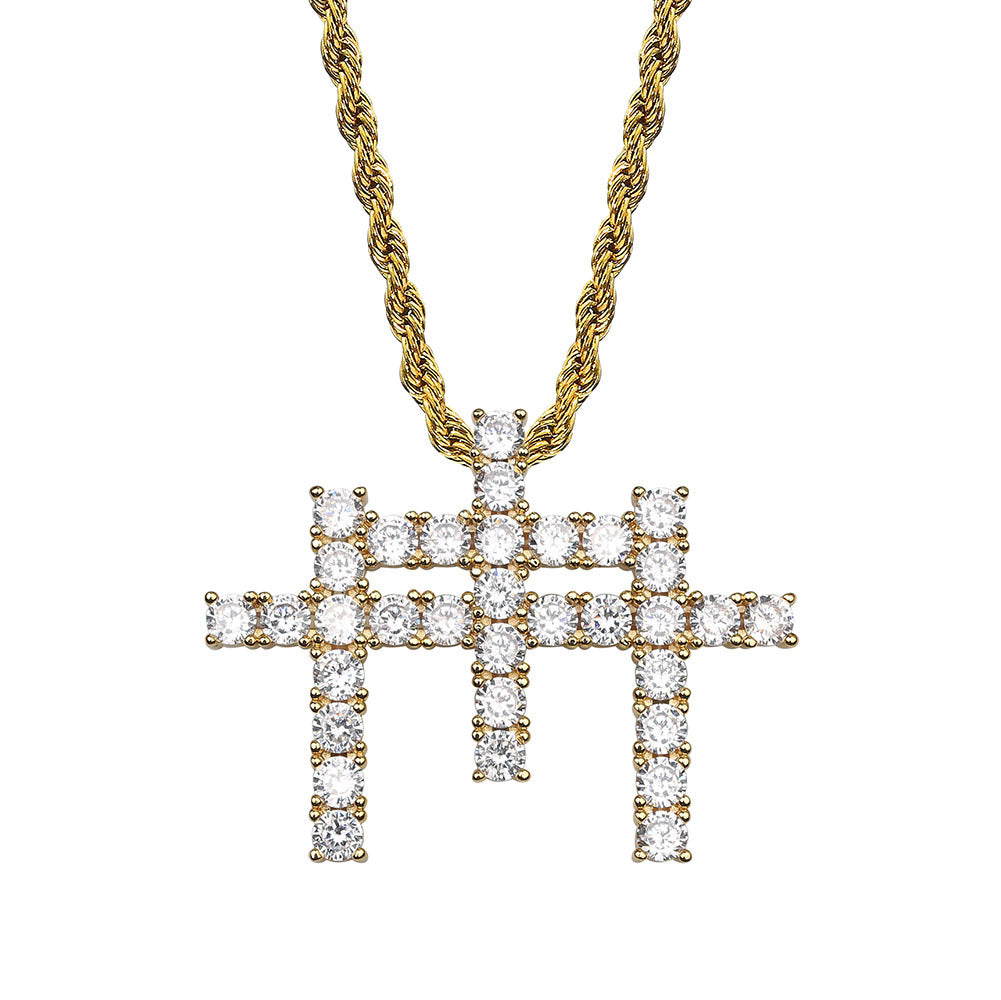 Iced Triple Cross Pendant