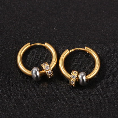 Men's Charm Beads Hip Hop Hoop Earrings in Gold