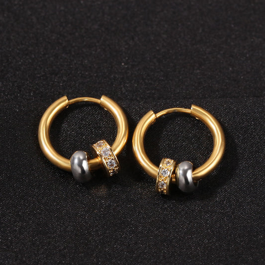 Men's Charm Beads Hip Hop Hoop Earrings in Gold