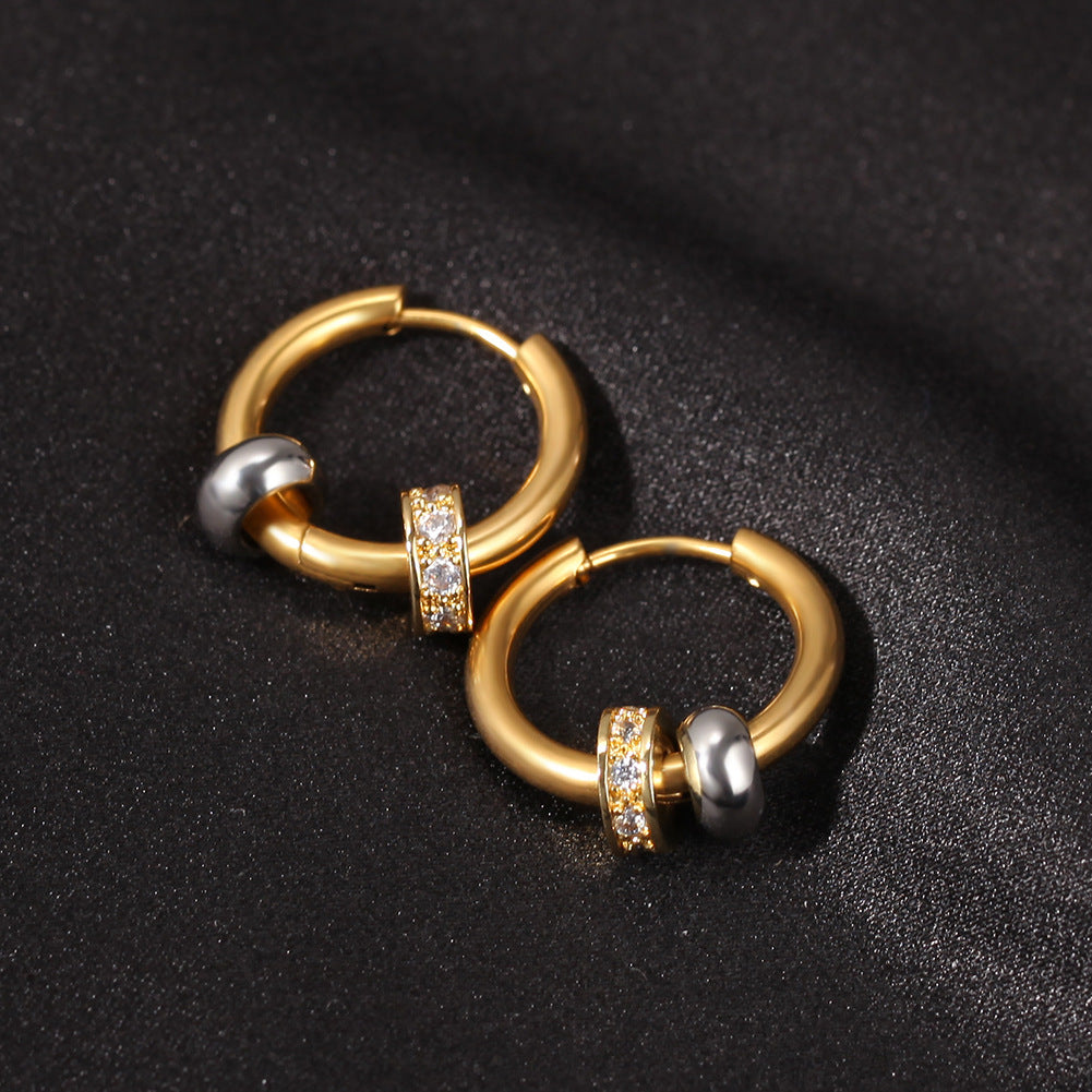 Men's Charm Beads Hip Hop Hoop Earrings in Gold