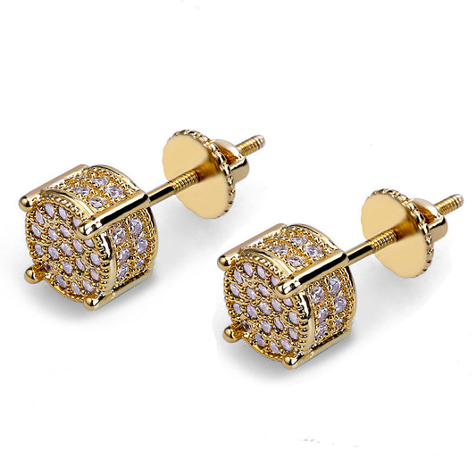 Iced Round Cut Stud Earrings in Gold